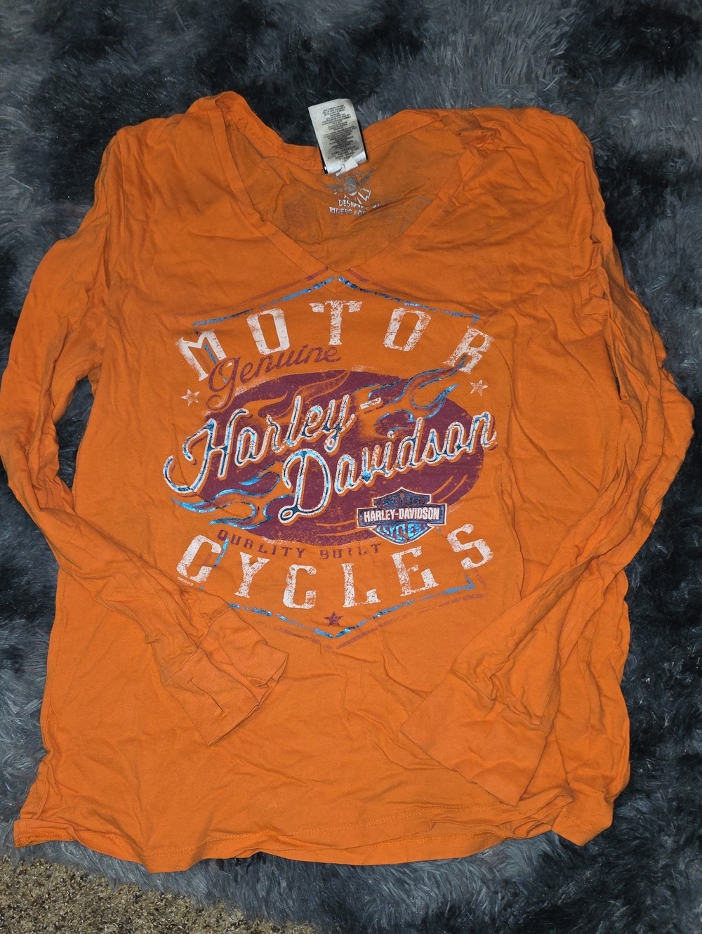 Harley-Davidson Orange Long Sleeve Graphic Tee with Flames